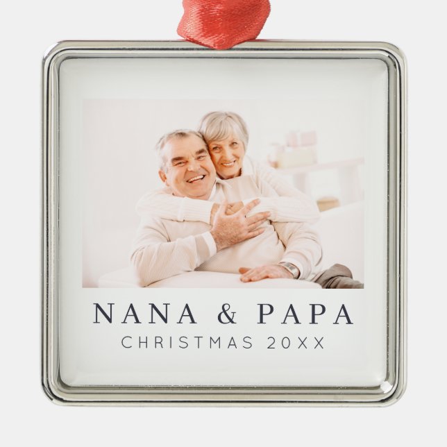 Simple Modern Chic Custom Grandma Photo Holiday Metal Tree Decoration (Front)