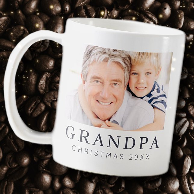 Simple Modern Chic Custom Grandpa Photo Holiday Coffee Mug (Creator Uploaded)