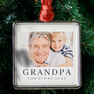 Simple Modern Chic Custom Grandpa Photo Holiday Metal Tree Decoration