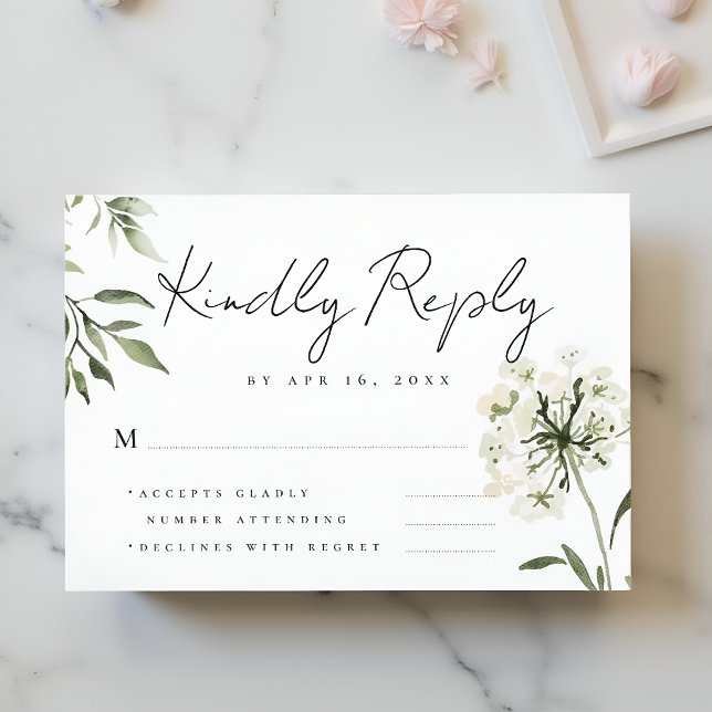 Simple Modern Chic Floral Memories Memorial Reply RSVP Card (Creator Uploaded)
