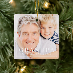 Simple Modern Chic Frame Grandpa Photo Holiday Ceramic Ornament