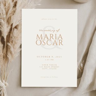 Simple Modern Chic Ivory Tan Wedding Invitation