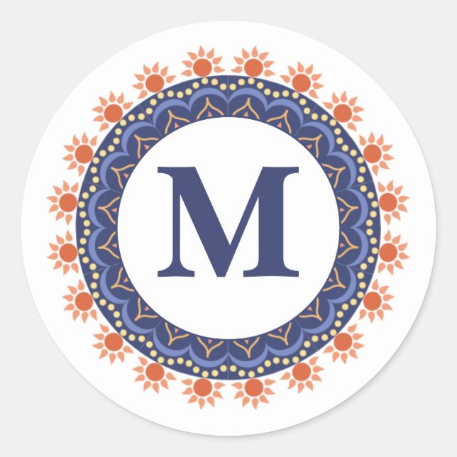Simple Modern Chic Navy Blue Monogram Initial Classic Round Sticker (Front)
