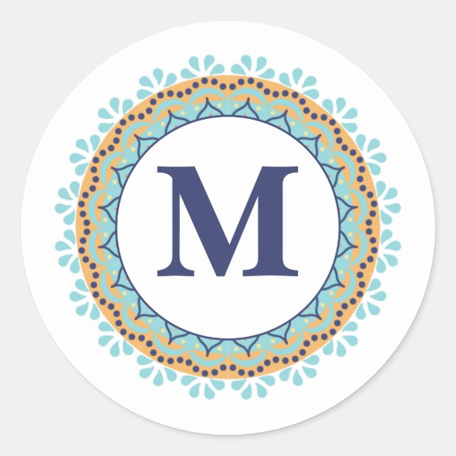 Simple Modern Chic Navy Blue Monogram Initial Classic Round Sticker (Front)