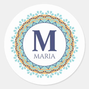 Simple Modern Chic Navy Blue Monogram Name Classic Round Sticker