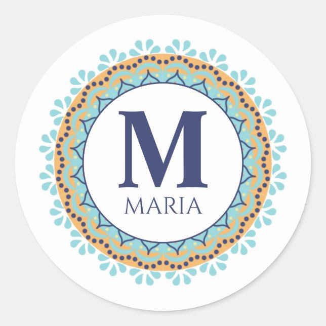 Simple Modern Chic Navy Blue Monogram Name Classic Round Sticker (Front)