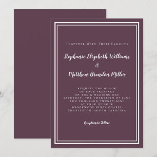 Simple Modern Chic Purple Plum Wedding Minimalist Invitation