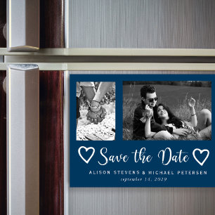 Simple modern chic script wedding photo save date magnetic invitation