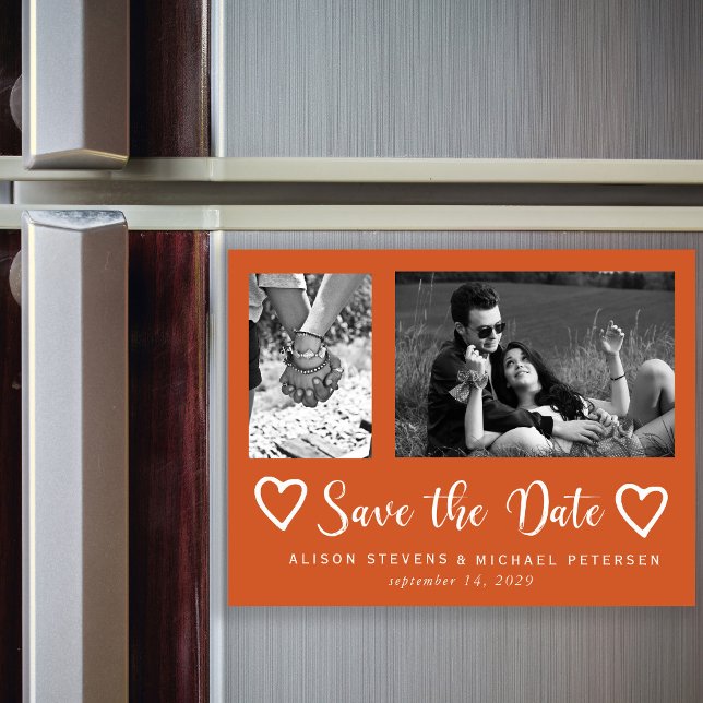 Simple modern chic script wedding photo save date magnetic invitation (Creator Uploaded)