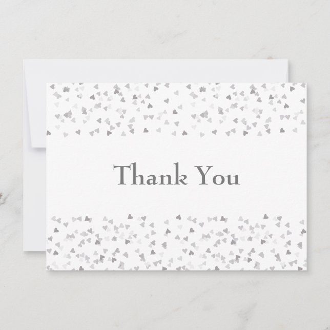 Simple Modern Chic Silver Hearts Confetti Thank You Card (Front)