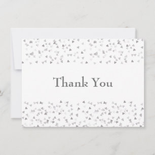 Simple Modern Chic Silver Hearts Confetti Thank You Card