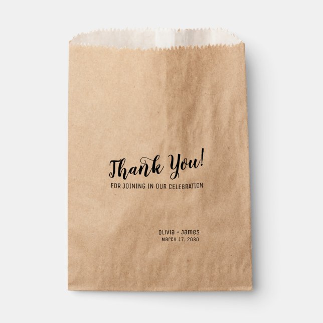 Simple Modern Chic Thank You Script Wedding Treat Favour Bags (Front)