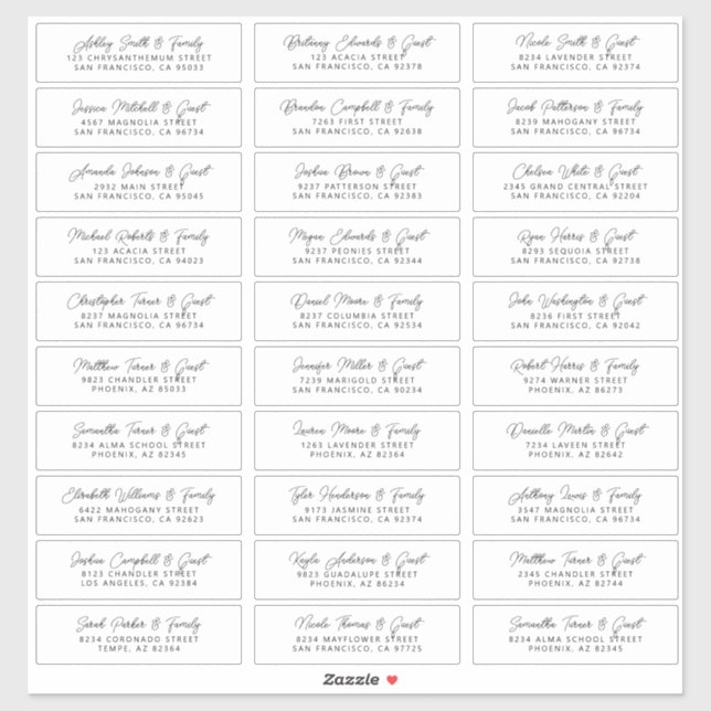 Simple Modern Chic Wedding Guest Names Address (Sheet)