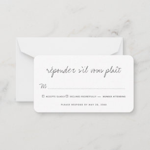 Simple Modern Chic Wedding No Meal Option RSVP Card