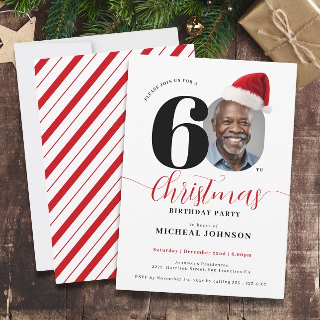 Simple Modern Christmas 60th Birthday Party Invitation (Simple Modern Christmas 60th Birthday Party Invitation)