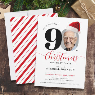 Simple Modern Christmas 90th Birthday Party Invitation