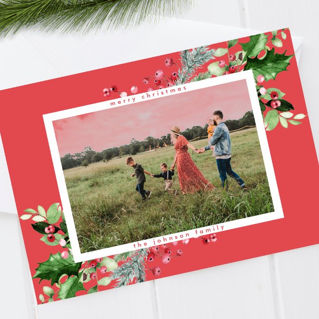 Simple Modern Christmas Cherry White Red Photo Holiday Card (Creator Uploaded)