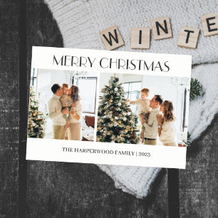 Simple Modern Christmas Family Two Photo Holiday Postcard