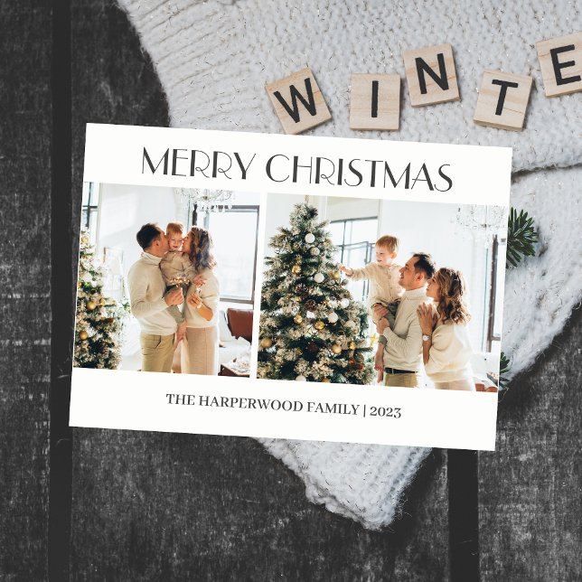 Simple Modern Christmas Family Two Photo Holiday Postcard (Creator Uploaded)