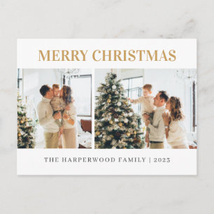 Simple Modern Christmas Family Two Photo Holiday Postcard