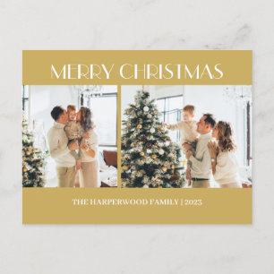 Simple Modern Christmas Family Two Photo Holiday Postcard