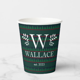 Simple Modern Christmas monogram newlywed photo Paper Cups