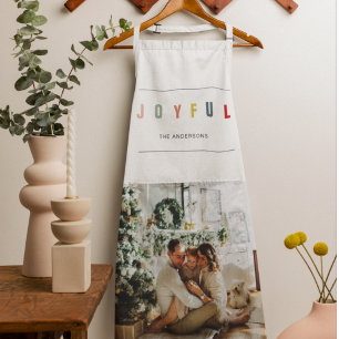 Simple Modern Christmas Photo   Joyful Holiday Apron
