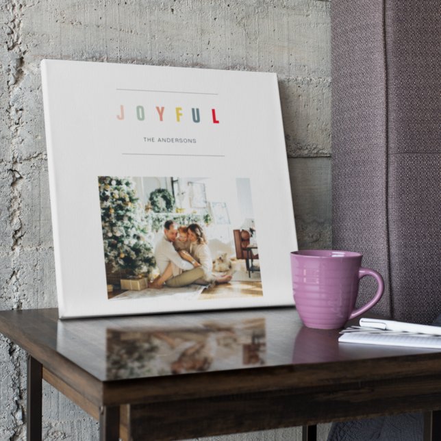 Simple Modern Christmas Photo | Joyful Holiday Canvas Print (Creator Uploaded)