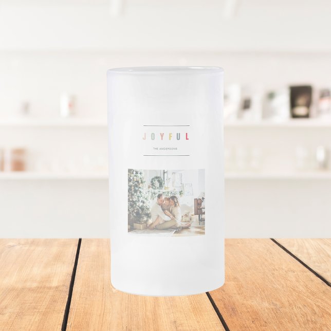 Simple Modern Christmas Photo | Joyful Holiday Frosted Glass Beer Mug (Creator Uploaded)
