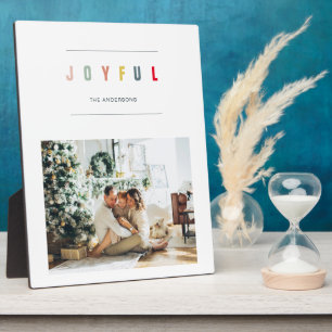 Simple Modern Christmas Photo   Joyful Holiday Plaque
