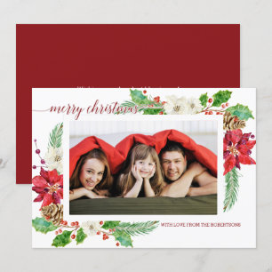 Simple Modern Christmas Poinsettia Floral Holly Invitation
