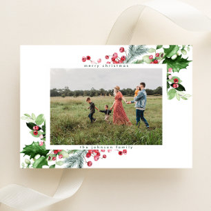 Simple Modern Christmas Snow White Greeting Photo Holiday Card
