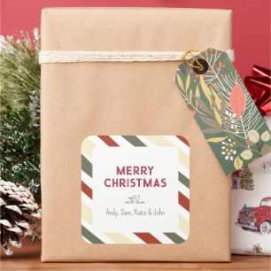 Simple Modern Christmas Stripes Family Gift Square Sticker