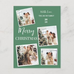 Simple modern Christmas Tree Family 4 Photo Holiday Postcard