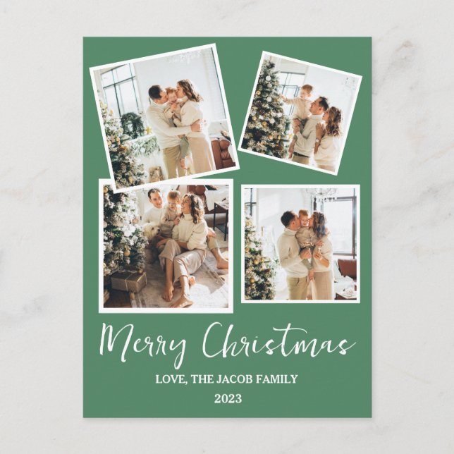 Simple modern Christmas Tree Family 4 Photo Holiday Postcard (Front)