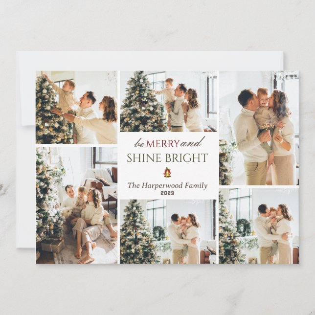 Simple modern Christmas Tree Family Photo Collage Holiday Card (Front)