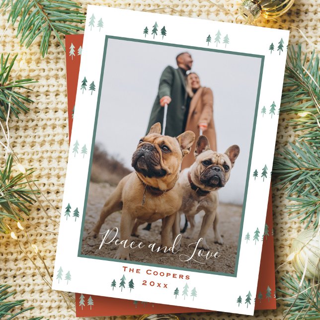 Simple Modern Christmas Tree Peace and Love Photo Holiday Card (Creator Uploaded)