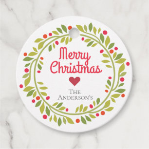 Simple Modern Christmas Wreath Custom Favour Tags