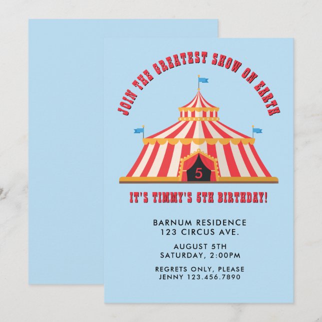 Simple Modern Circus Carnival Birthday Party Invitation (Front/Back)