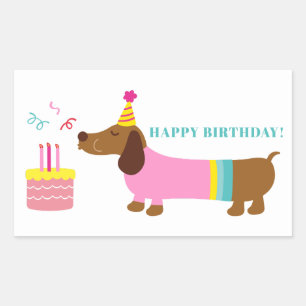 Simple Modern Classic Cute Dog Happy Birthday Rectangular Sticker
