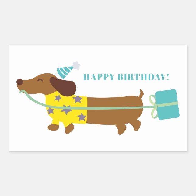 Simple Modern Classic Happy Birthday Cute Dog  Rectangular Sticker (Front)