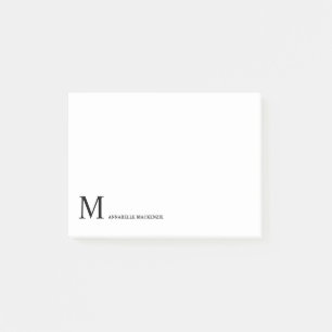 Simple Modern Classic Minimalist Black Monogram Post-it Notes