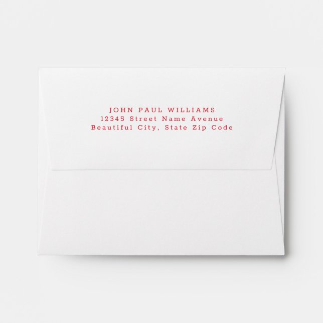 Simple Modern Classic Red Name Address Envelope (Back (Top Flap))