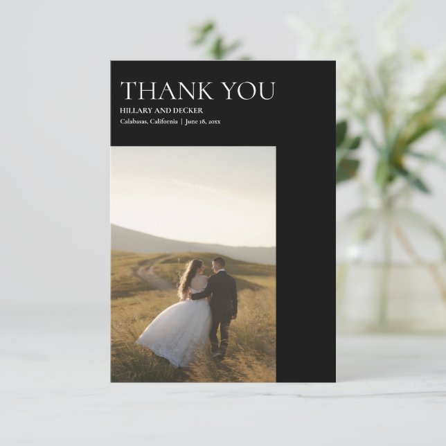 Simple Modern Classic Thank You Wedding Photo Card (Standing Front)