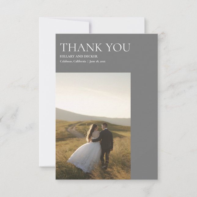 Simple Modern Classic Wedding Thank You Photo Card (Front)