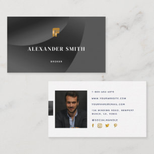 Simple Modern Classy Black Gold Professional Photo Business Card