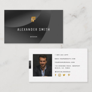 Simple Modern Classy Black Gold Professional Photo Business Card