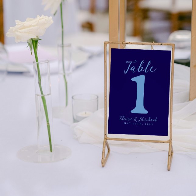 Simple Modern Coastal Wedding Reception Table Number (Add a refined and organized touch to your reception with this Modern Blue Table Number!)
