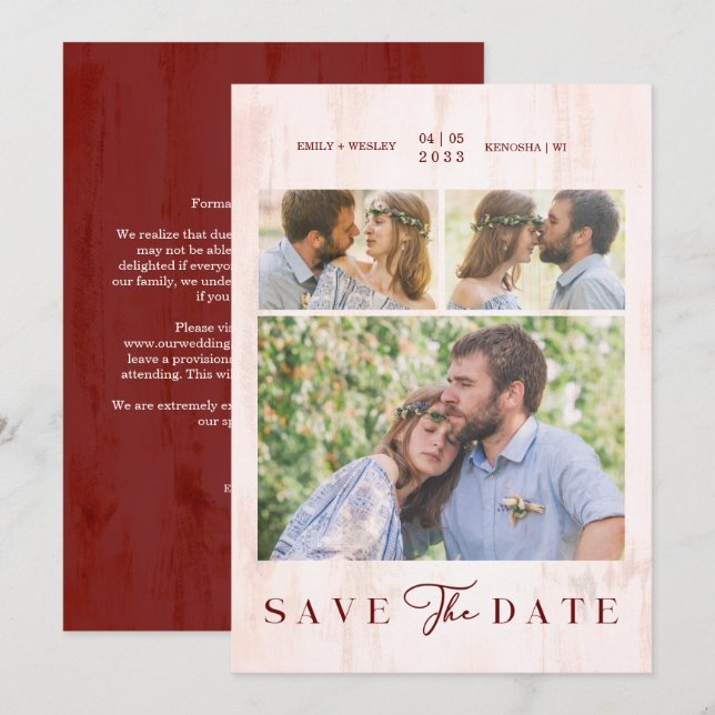 Simple Modern Collage Wedding Couple 3 Photos (Front/Back)