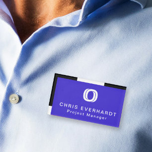 Simple Modern Colour Block Blue White and Black Name Tag